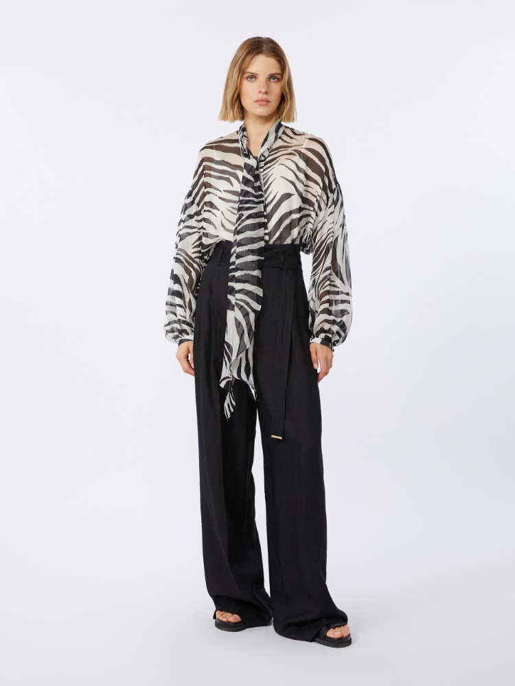 Linen canvas trousers - 黑色 - Marina Rinaldi - 2