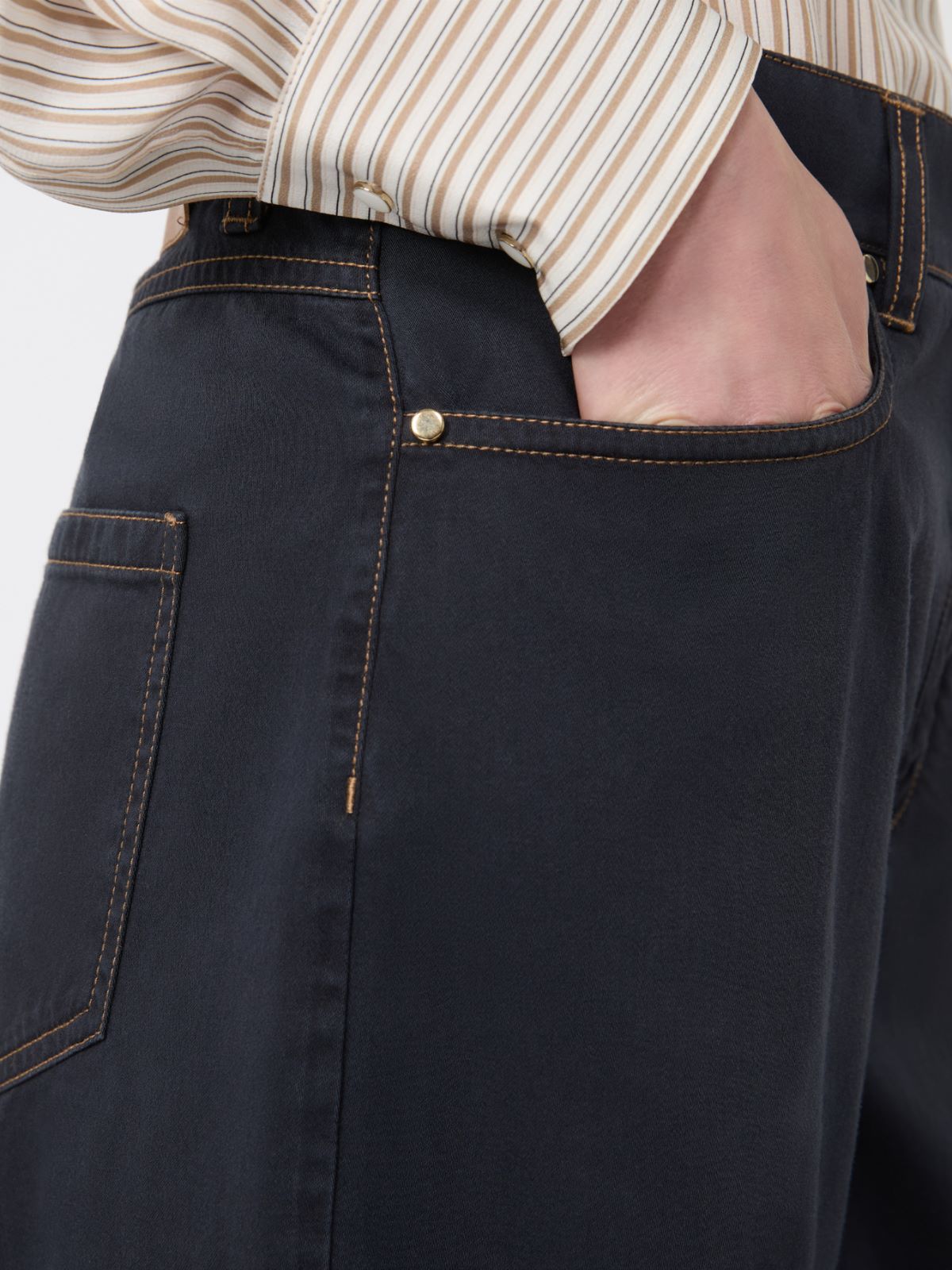 棉质宽松长裤 - 蓝色 - Marina Rinaldi - 4