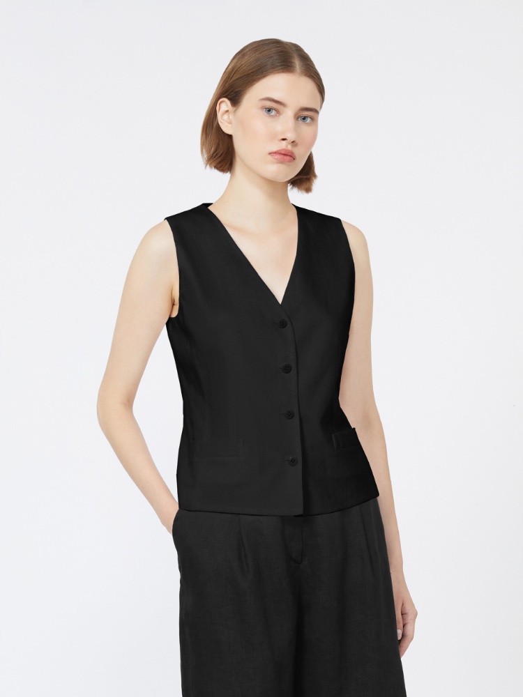 Linen canvas gilet - 黑色 - Marina Rinaldi - 2