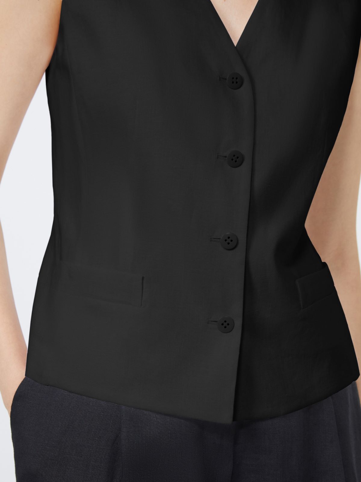 Linen canvas gilet - 黑色 - Marina Rinaldi - 4