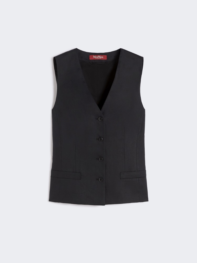 Linen canvas gilet - 黑色 - Marina Rinaldi