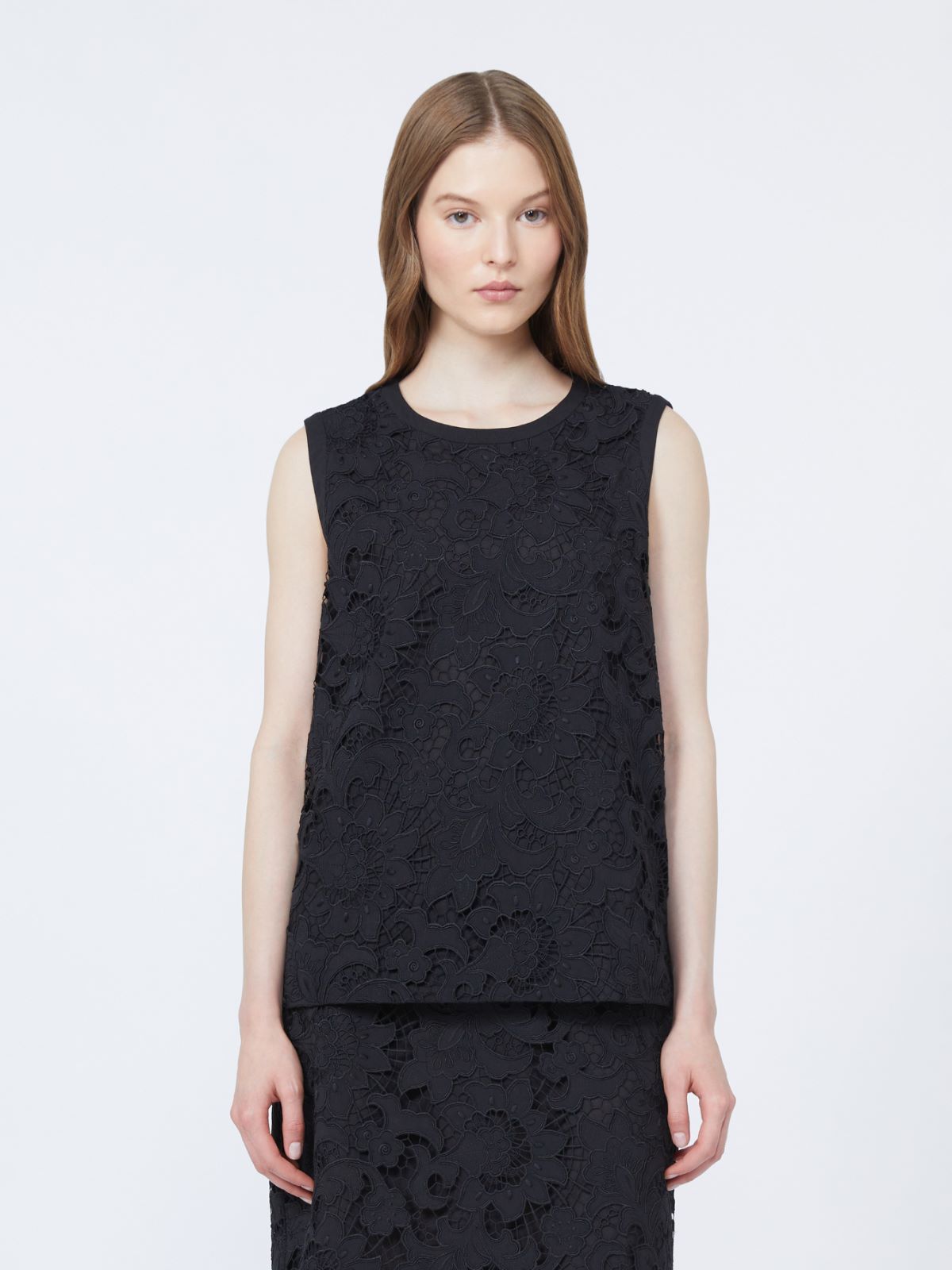 Broderie anglaise top - 黑色 - Marina Rinaldi - 2