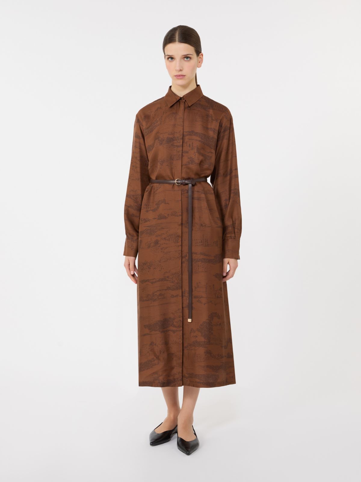 真丝印花连衣裙 - 褐色 - Marina Rinaldi - 2