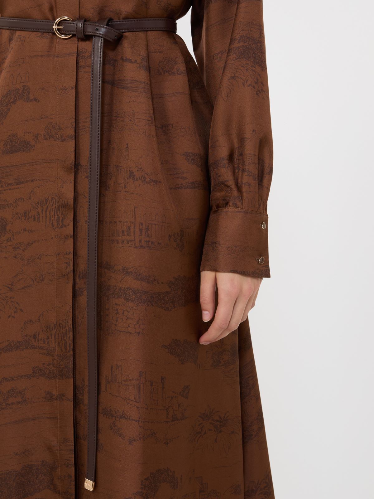真丝印花连衣裙 - 褐色 - Marina Rinaldi - 4