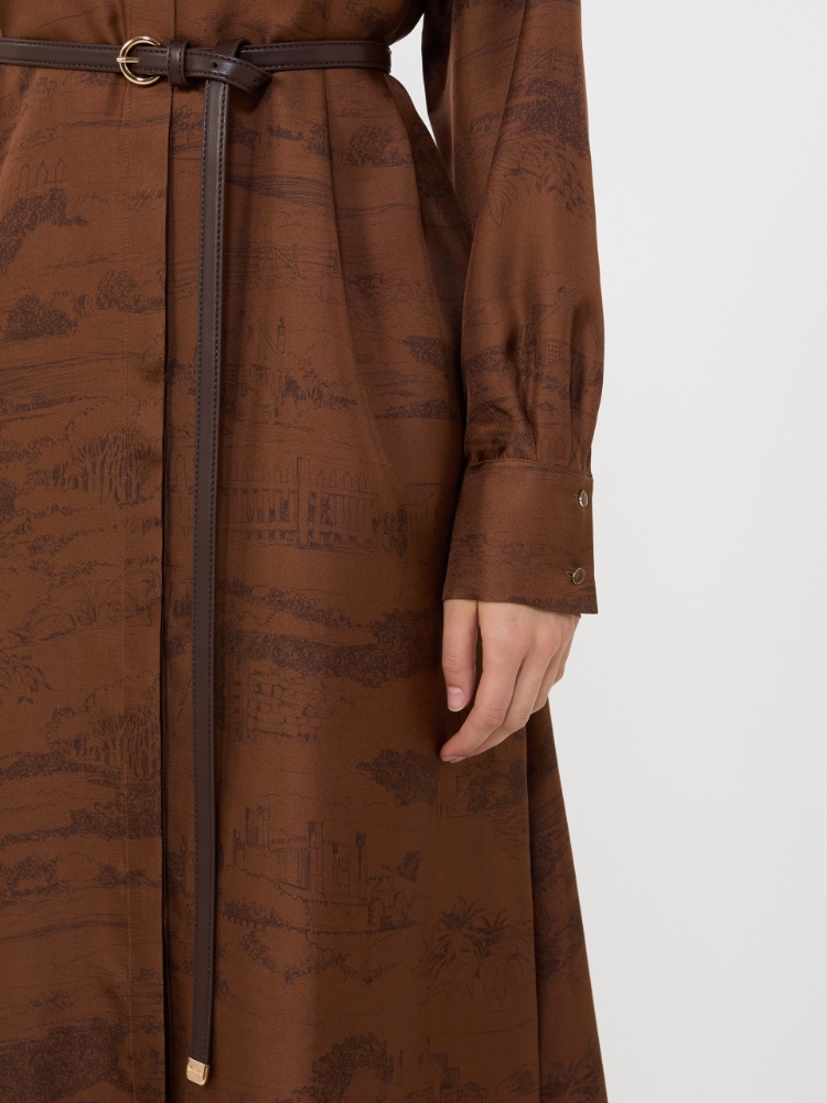 真丝印花连衣裙 - 褐色 - Marina Rinaldi - 4