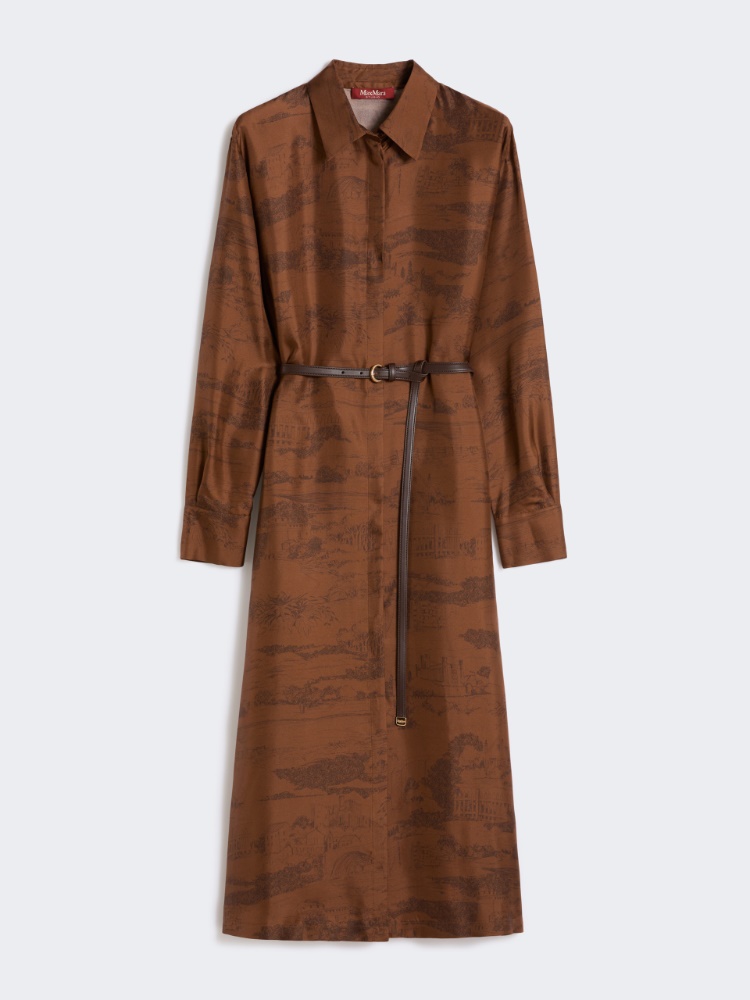 真丝印花连衣裙 - 褐色 - Marina Rinaldi