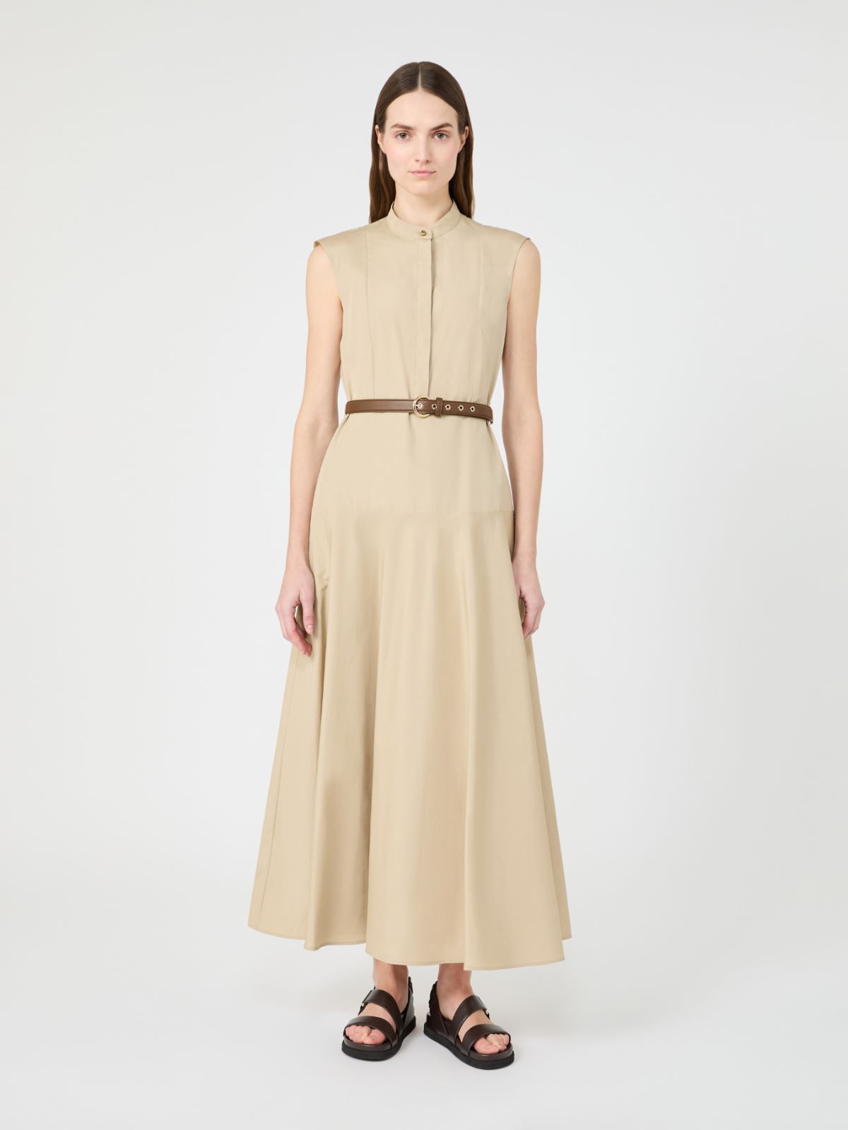 棉质无袖长款连衣裙 - 米色 - Marina Rinaldi - 2