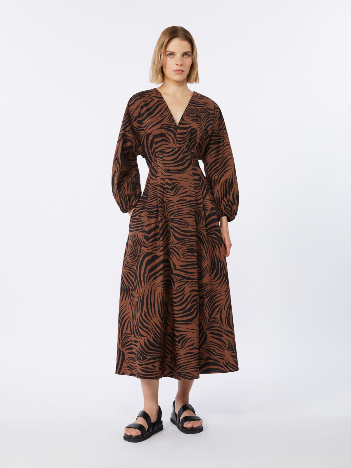 棉质印花连衣裙 - 褐色 - Marina Rinaldi - 2