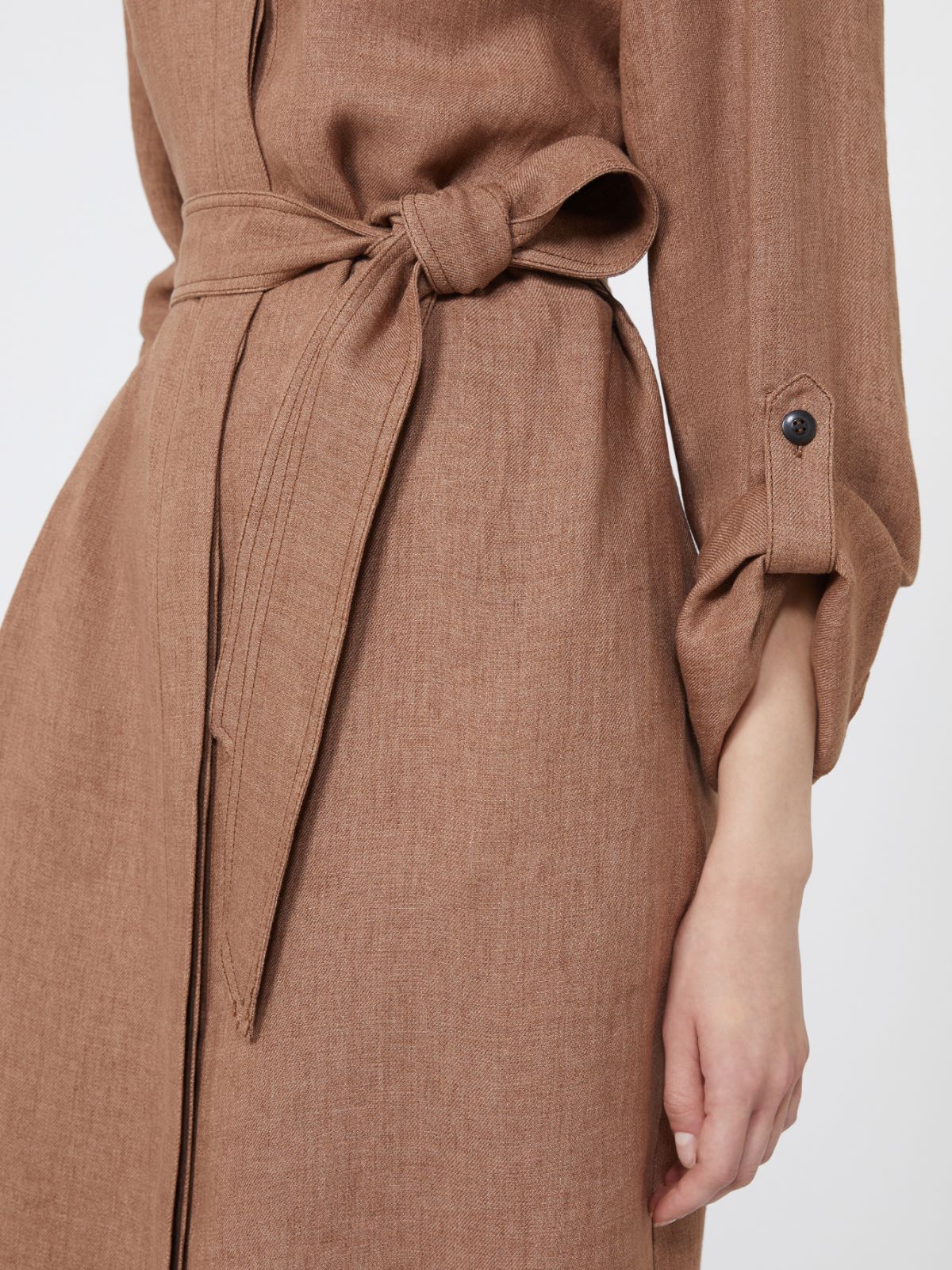 亚麻直筒长款连衣裙 - 褐色 - Marina Rinaldi - 4