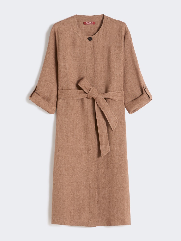 亚麻直筒长款连衣裙 - 褐色 - Marina Rinaldi - 6
