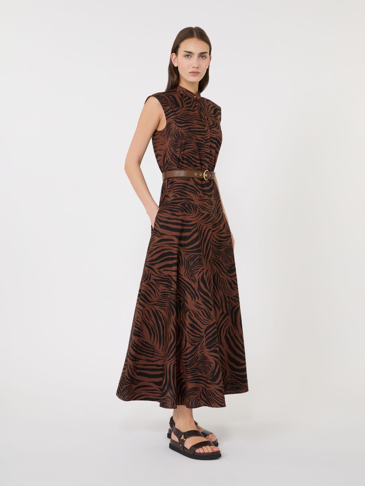 棉质印花连衣裙 - 褐色 - Marina Rinaldi