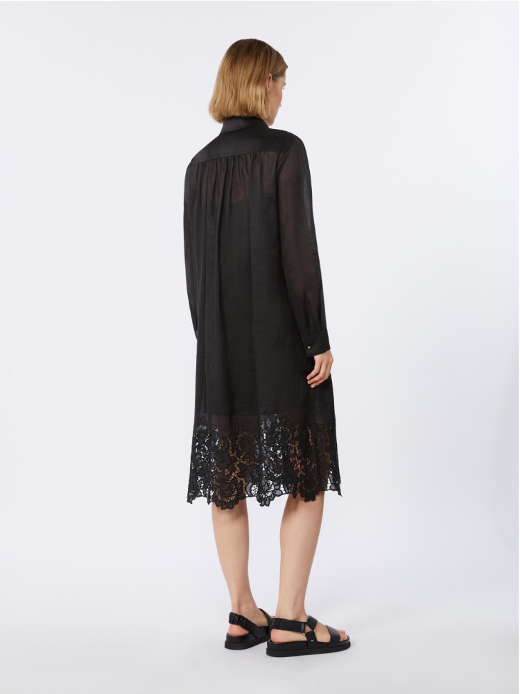苎麻衬衫式连衣裙 - 黑色 - Marina Rinaldi - 3