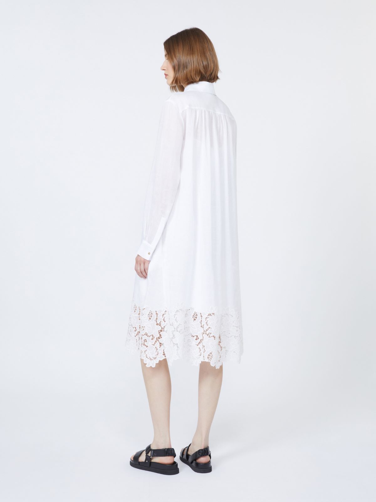 苎麻衬衫式连衣裙 - 白色 - Marina Rinaldi - 3