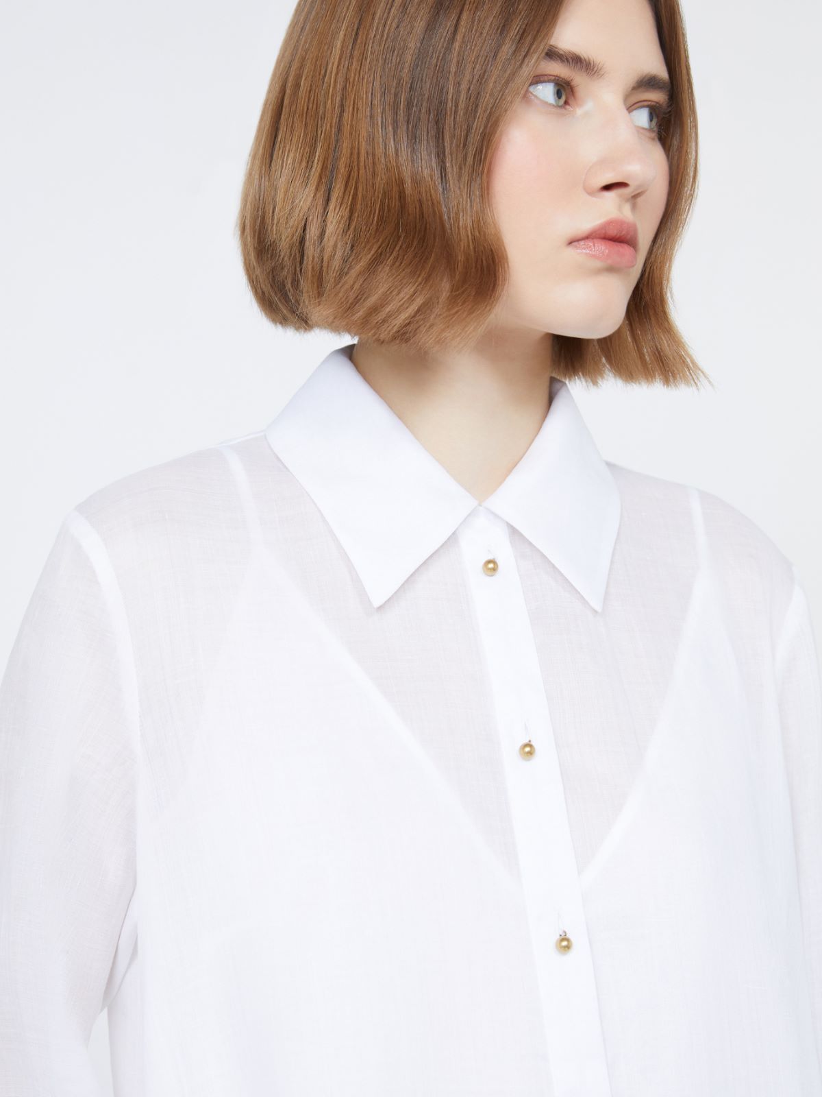 苎麻衬衫式连衣裙 - 白色 - Marina Rinaldi - 4