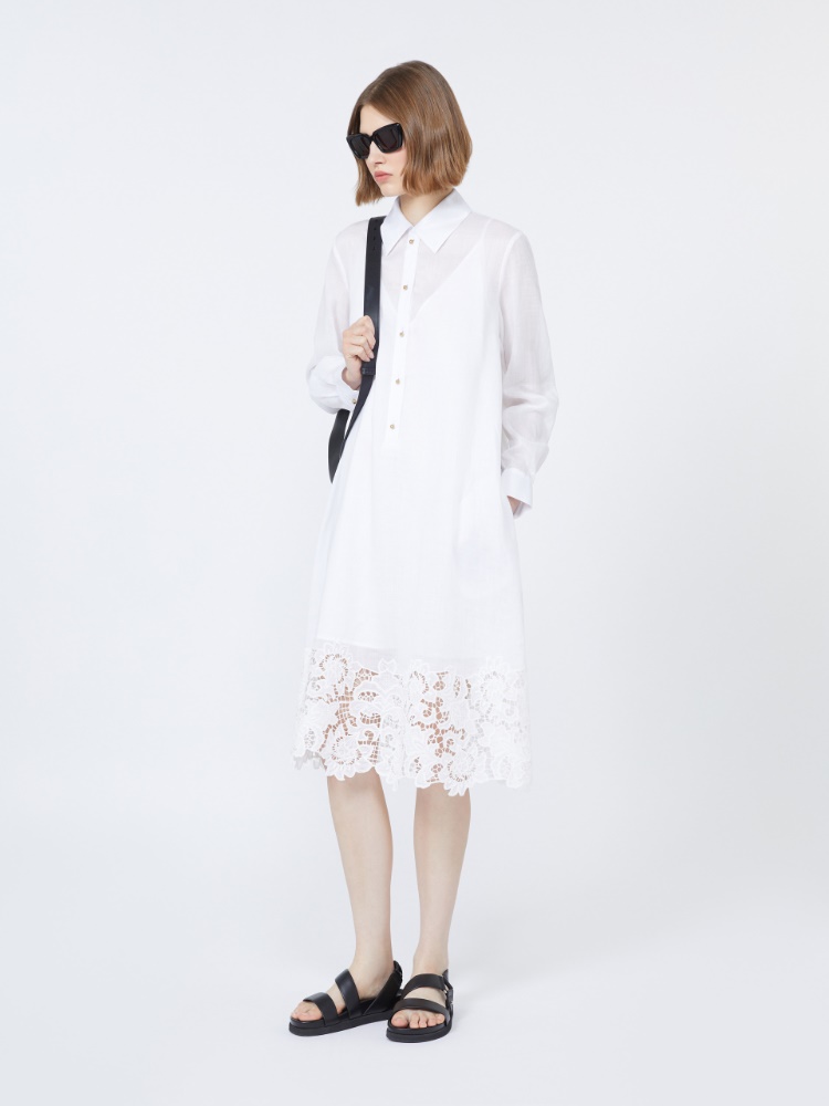Embroidered ramie gauze shirt dress - 白色 - Marina Rinaldi - 2