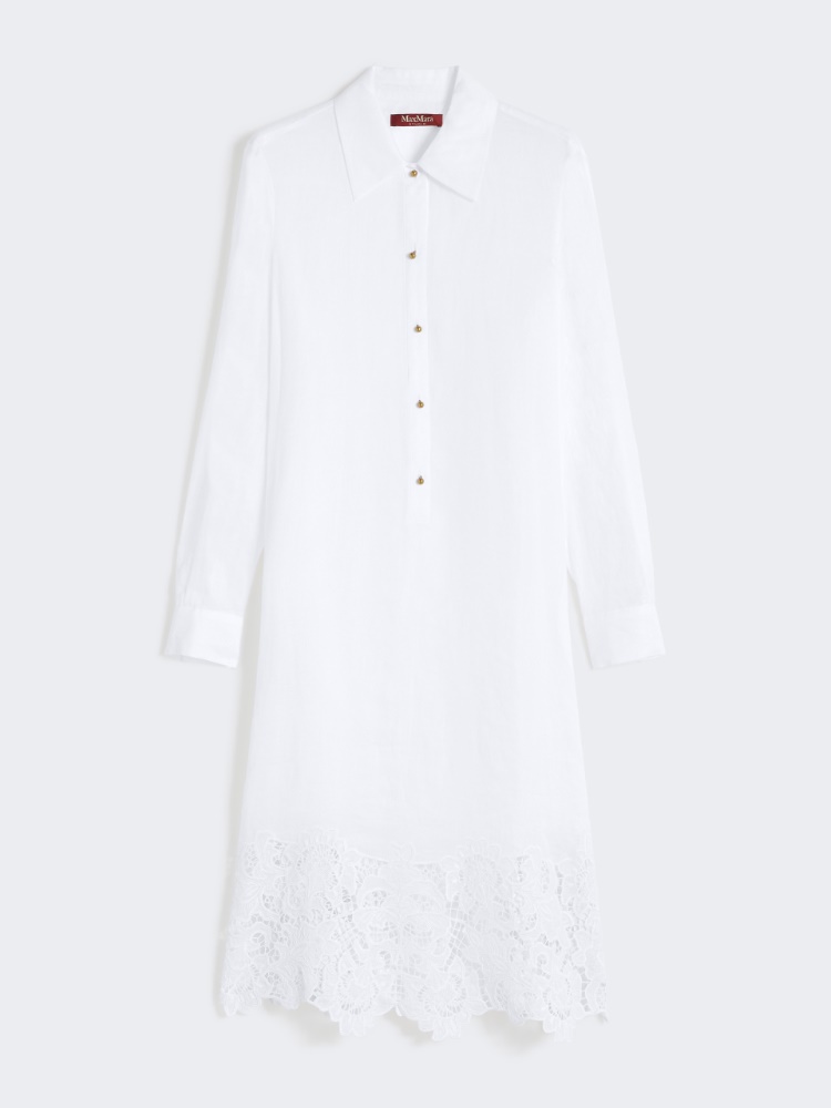 Embroidered ramie gauze shirt dress - 白色 - Marina Rinaldi