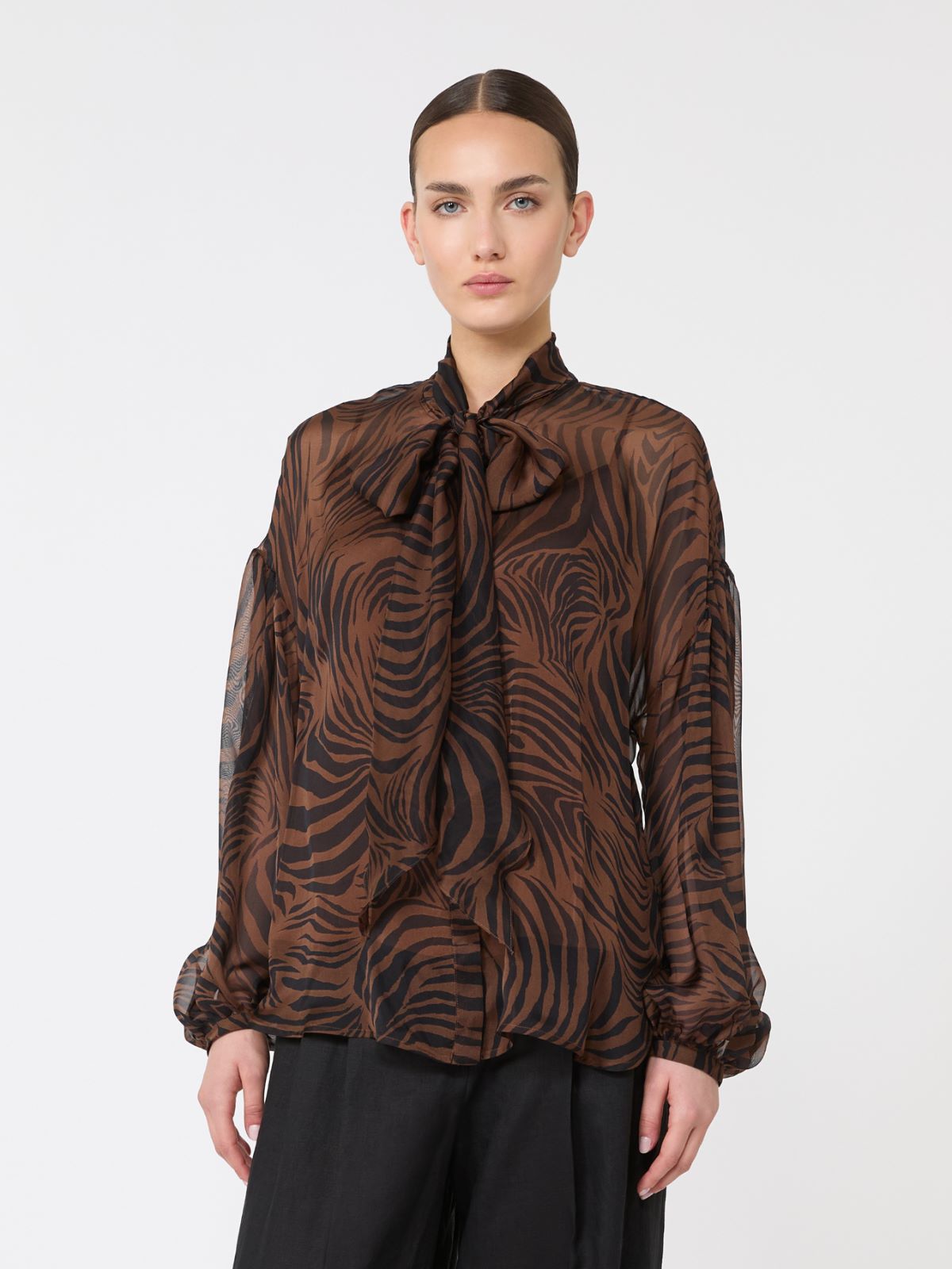 Printed silk chiffon blouse - 褐色 - Marina Rinaldi - 2