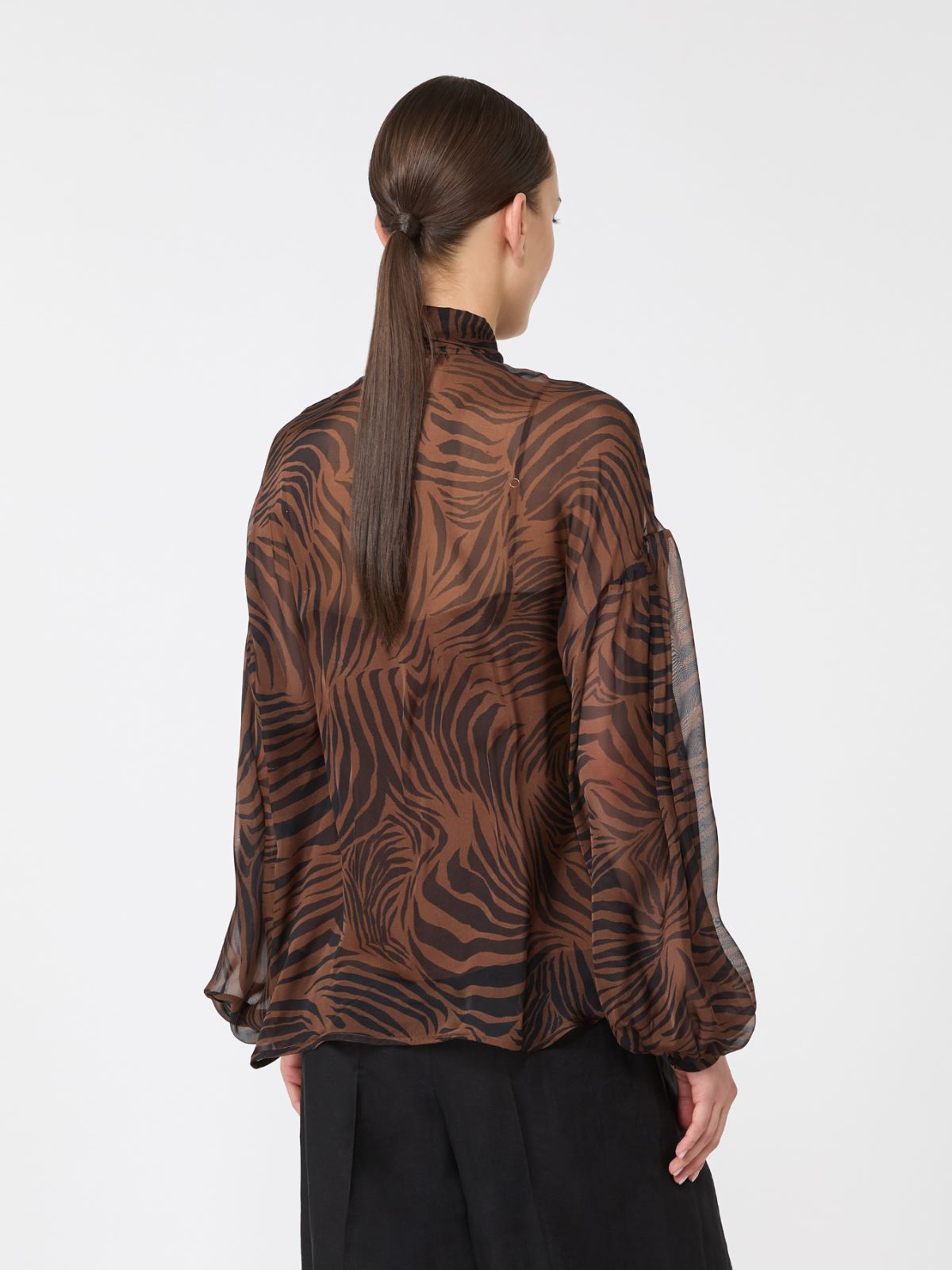 Printed silk chiffon blouse - 褐色 - Marina Rinaldi - 3