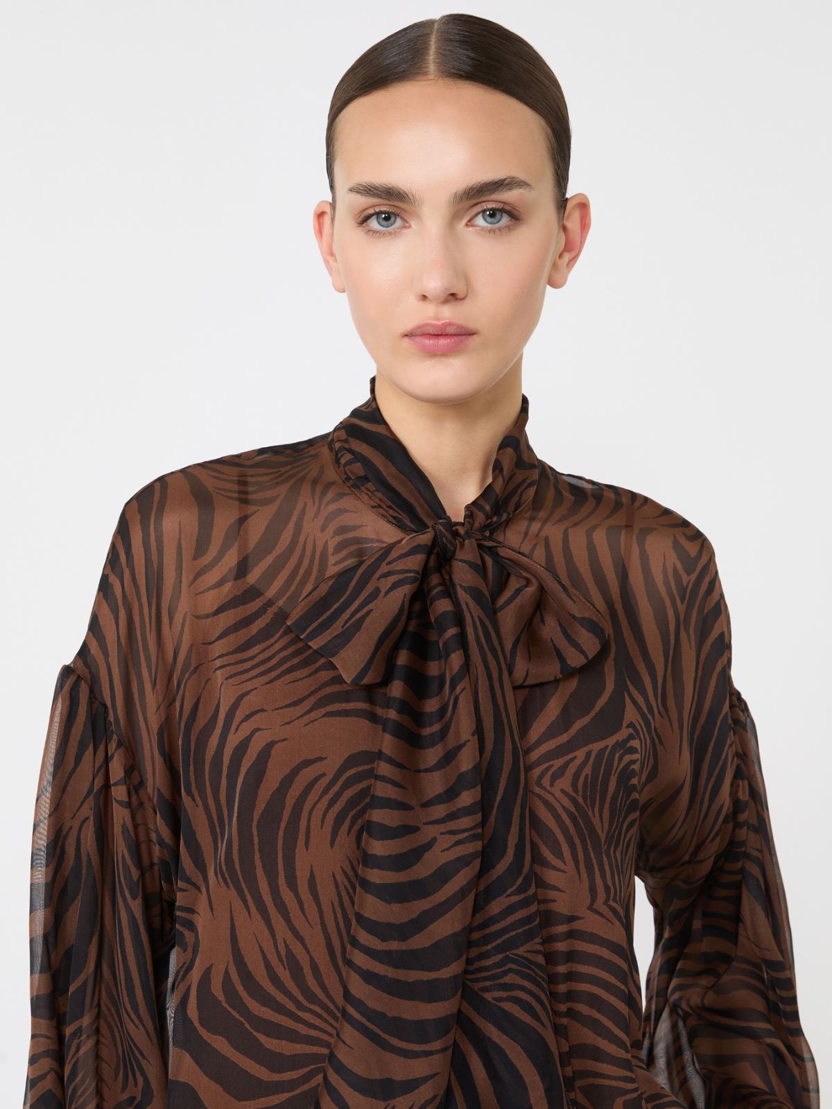 Printed silk chiffon blouse - 褐色 - Marina Rinaldi - 4