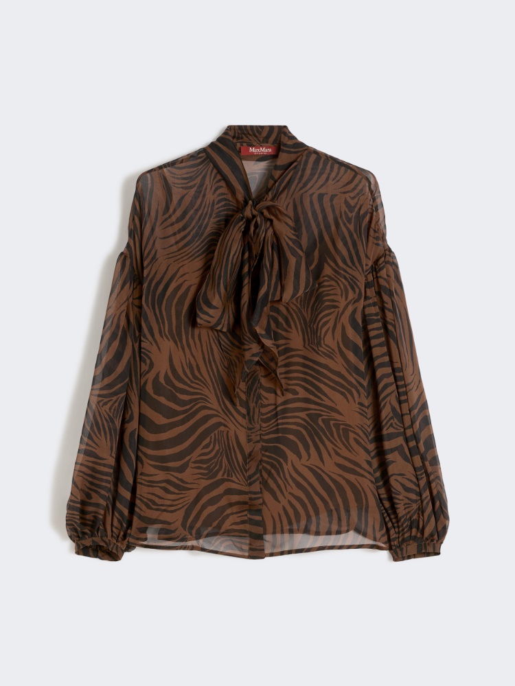 Printed silk chiffon blouse - 褐色 - Marina Rinaldi