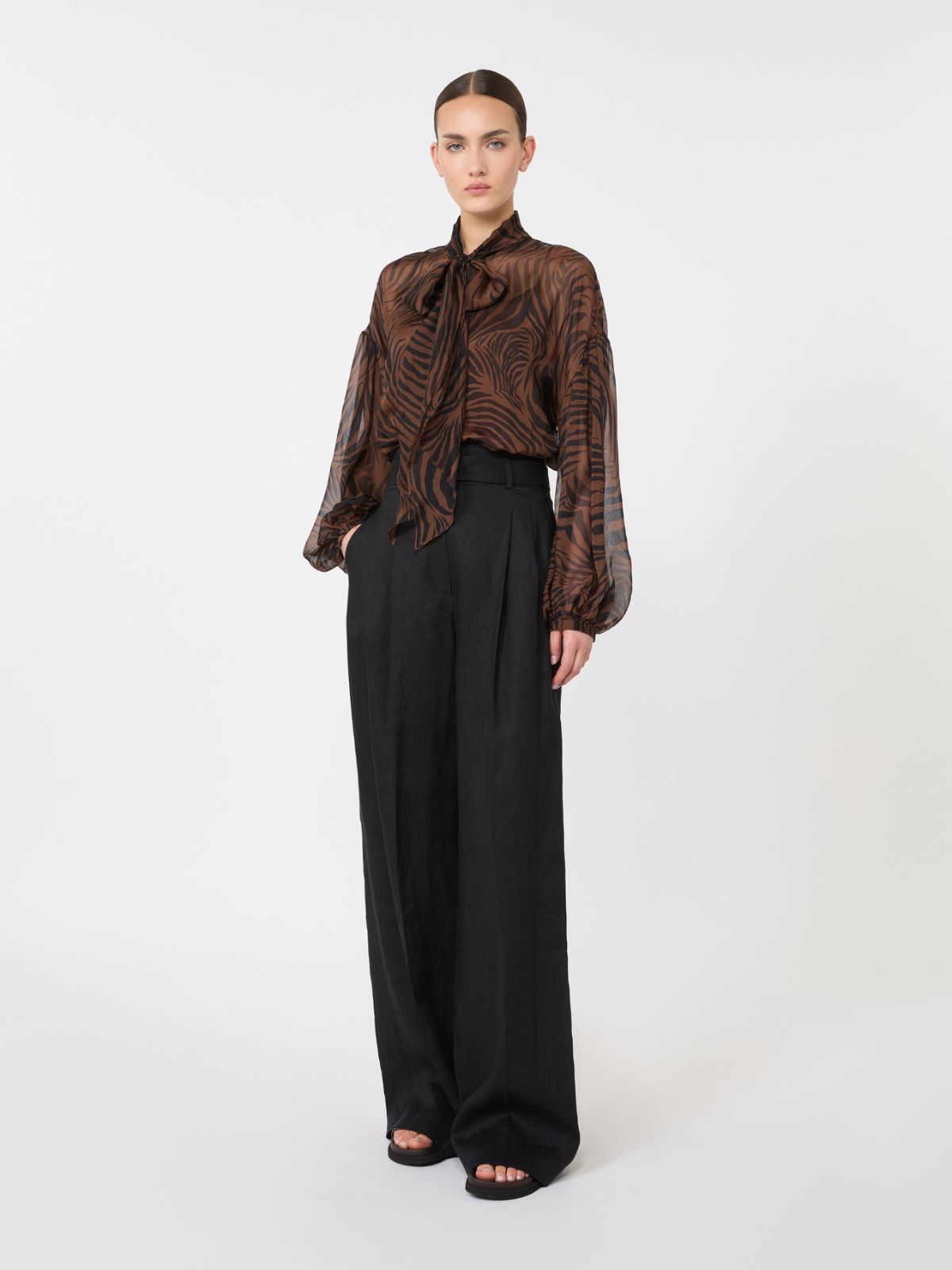 Printed silk chiffon blouse - 褐色 - Marina Rinaldi