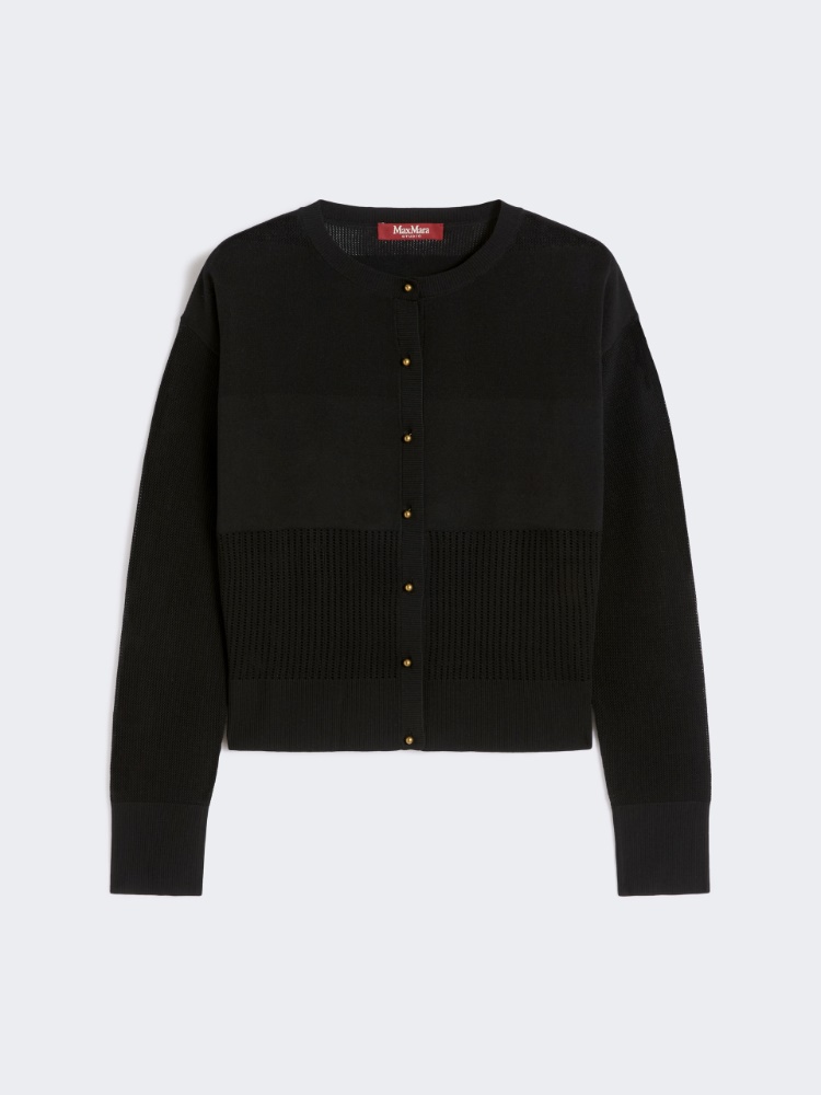 Mesh-look viscose yarn cardigan - 黑色 - Marina Rinaldi