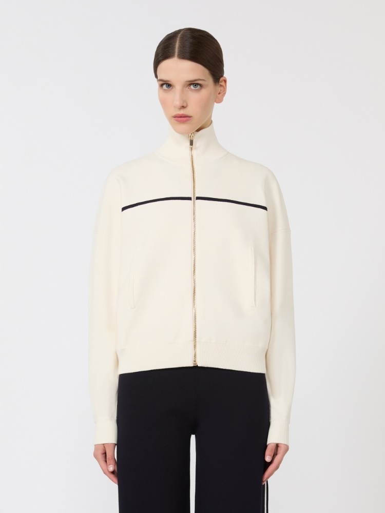 针织廓形短款开衫 - 白色和蓝色 - Marina Rinaldi - 2