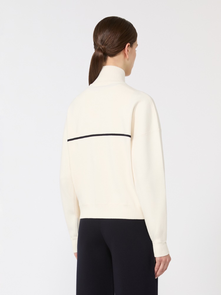 针织廓形短款开衫 - 白色和蓝色 - Marina Rinaldi - 3