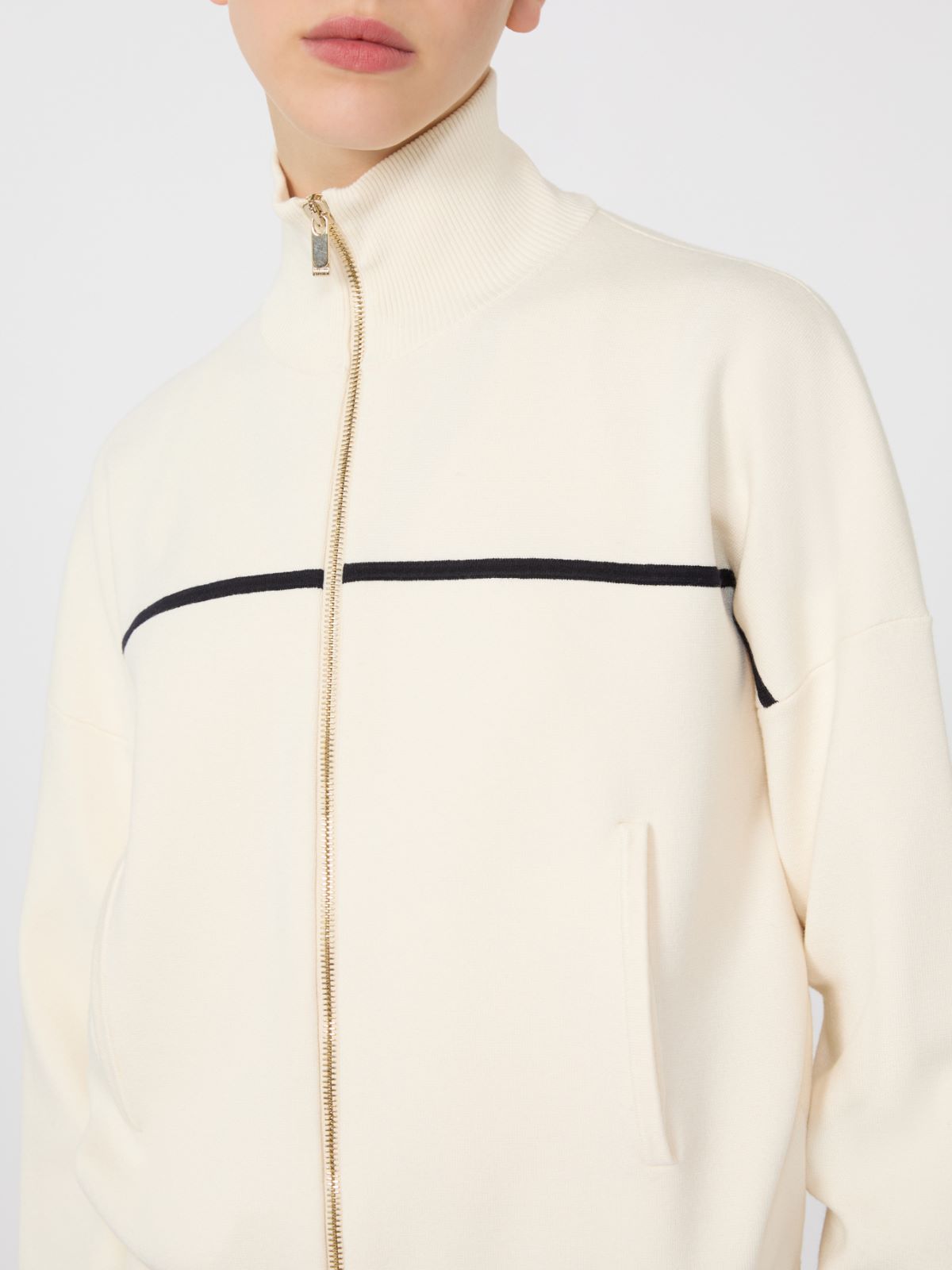 针织廓形短款开衫 - 白色和蓝色 - Marina Rinaldi - 4