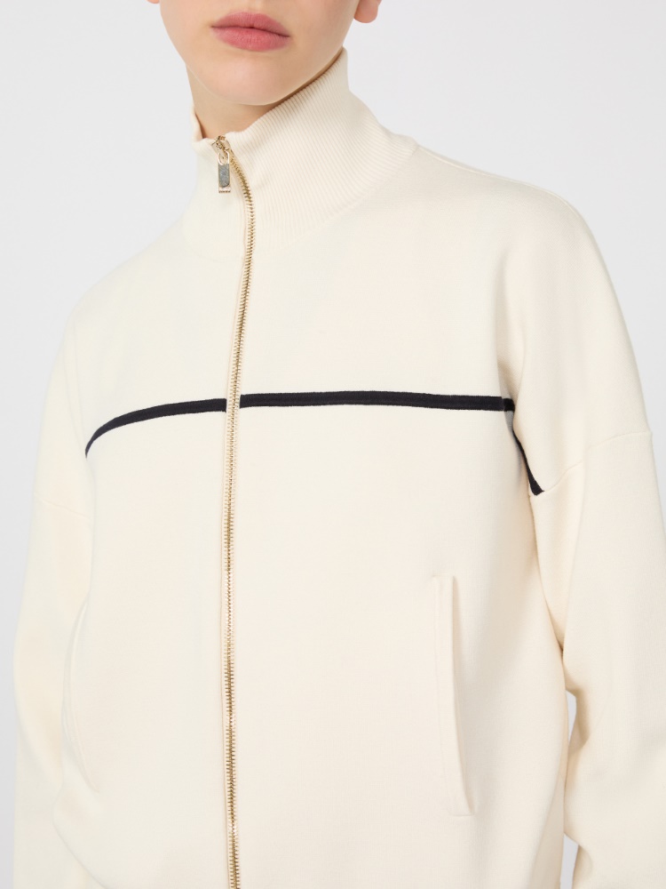 针织廓形短款开衫 - 白色和蓝色 - Marina Rinaldi - 4