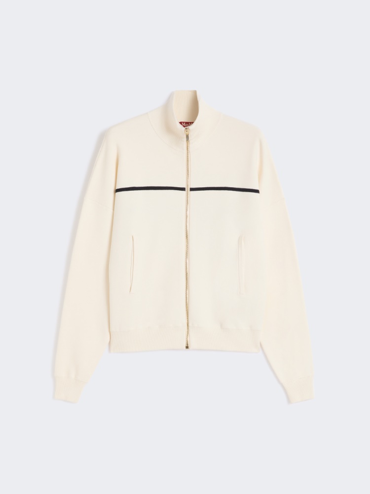 针织廓形短款开衫 - 白色和蓝色 - Marina Rinaldi