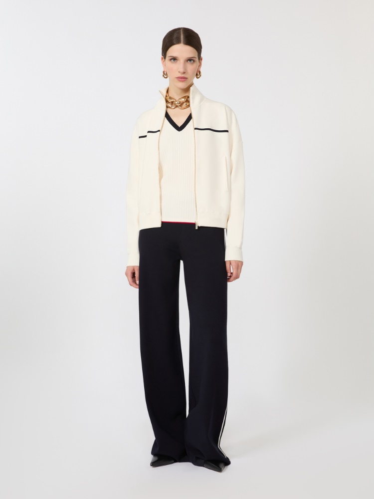 针织廓形短款开衫 - 白色和蓝色 - Marina Rinaldi