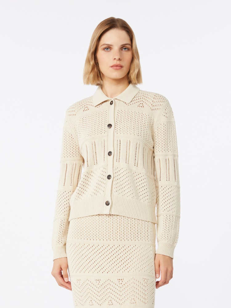 Open-knit cotton yarn cardigan - 米色 - Marina Rinaldi - 2