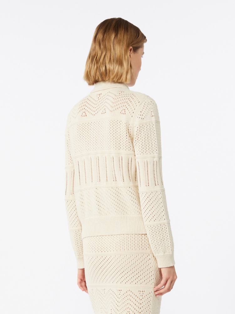 Open-knit cotton yarn cardigan - 米色 - Marina Rinaldi - 3
