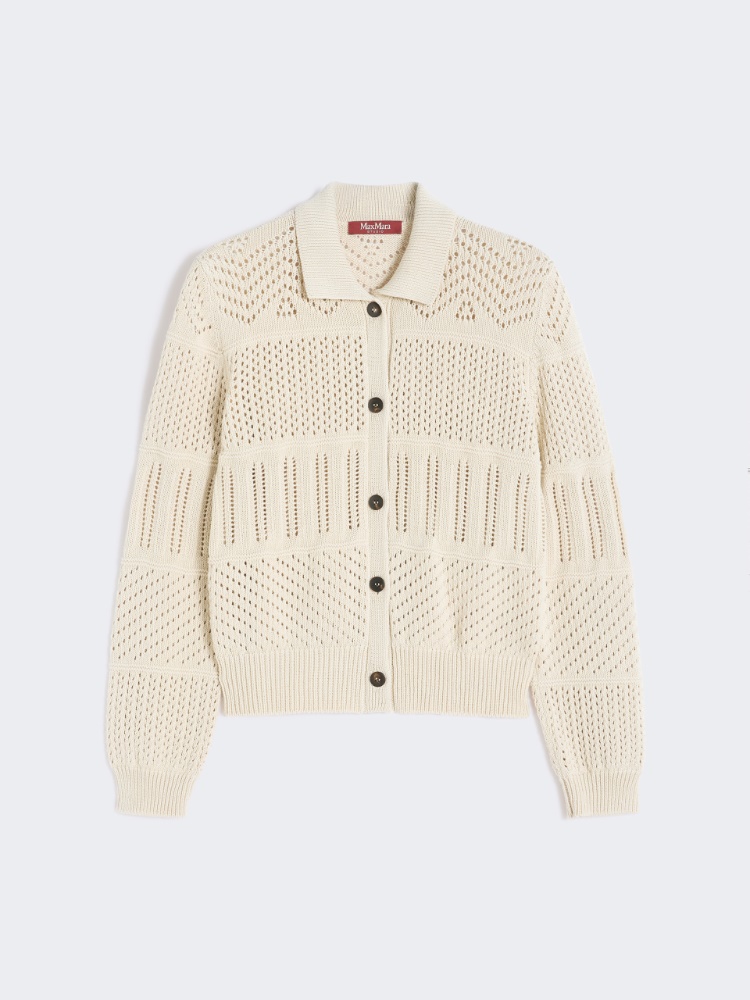 Open-knit cotton yarn cardigan - 米色 - Marina Rinaldi - 6