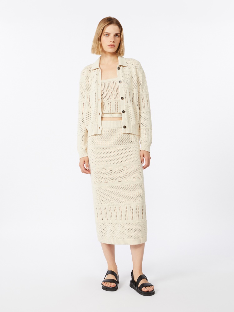 Open-knit cotton yarn cardigan - 米色 - Marina Rinaldi
