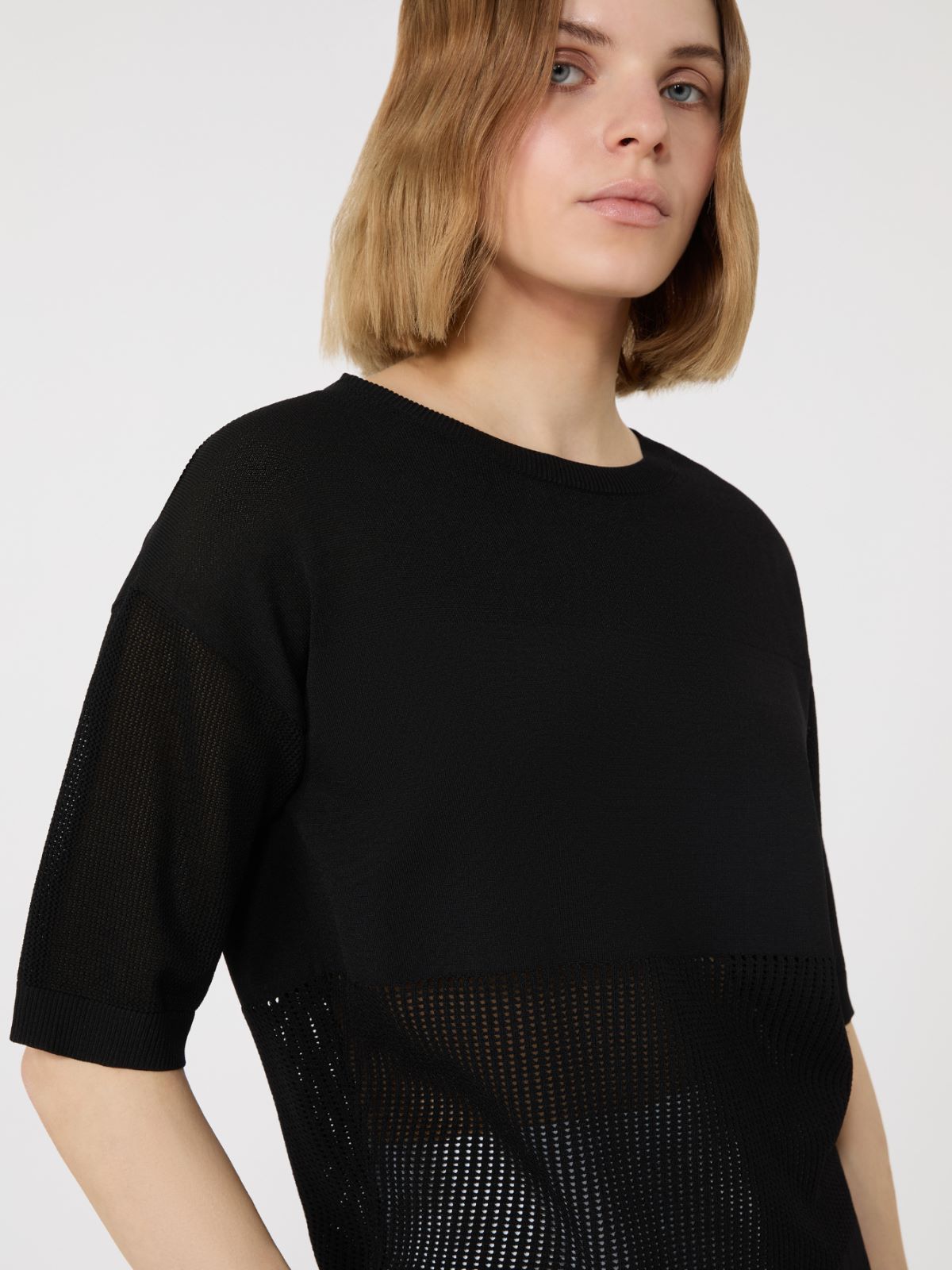 纯色圆领针织衫 - 黑色 - Marina Rinaldi - 4
