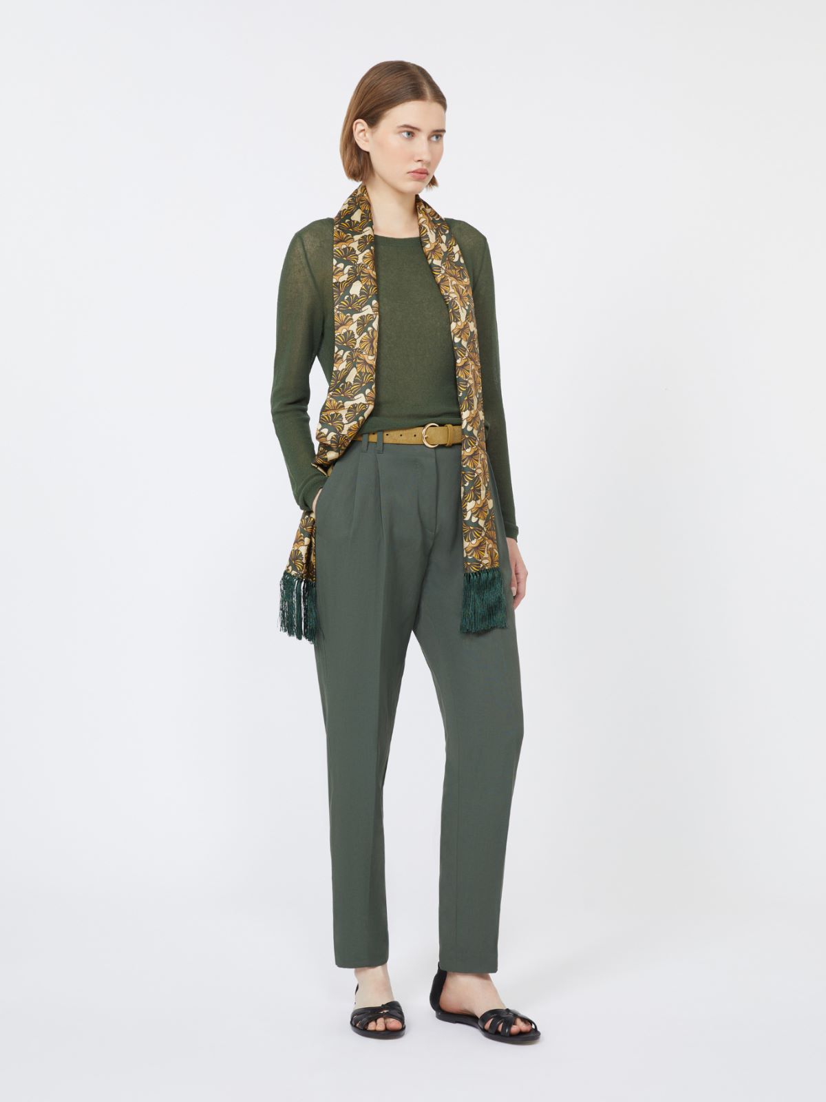 棉质混纺修身针织衫 - 绿色 - Marina Rinaldi