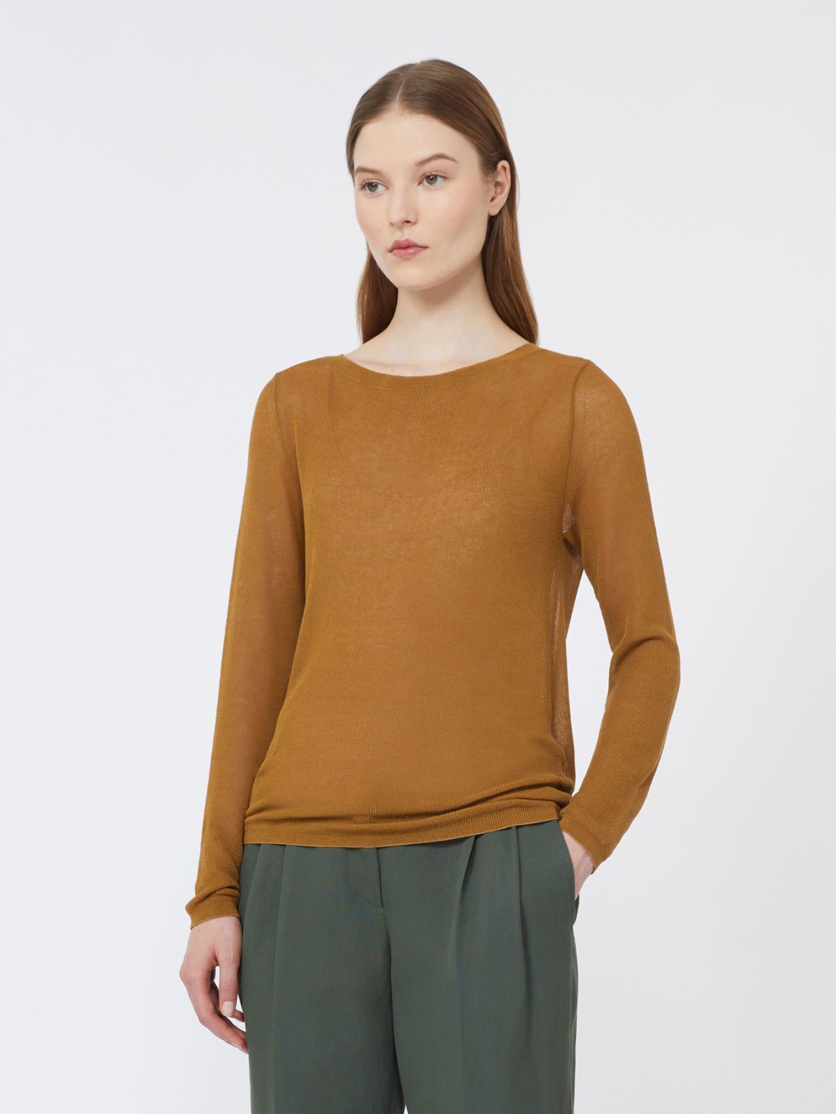 棉质混纺修身针织衫 - 赭色 - Marina Rinaldi - 2