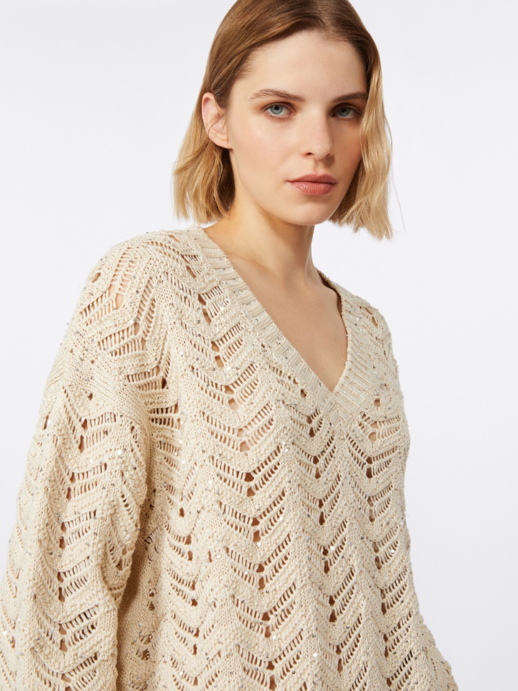 Cotton yarn and sequin sweater - 米色 - Marina Rinaldi - 4