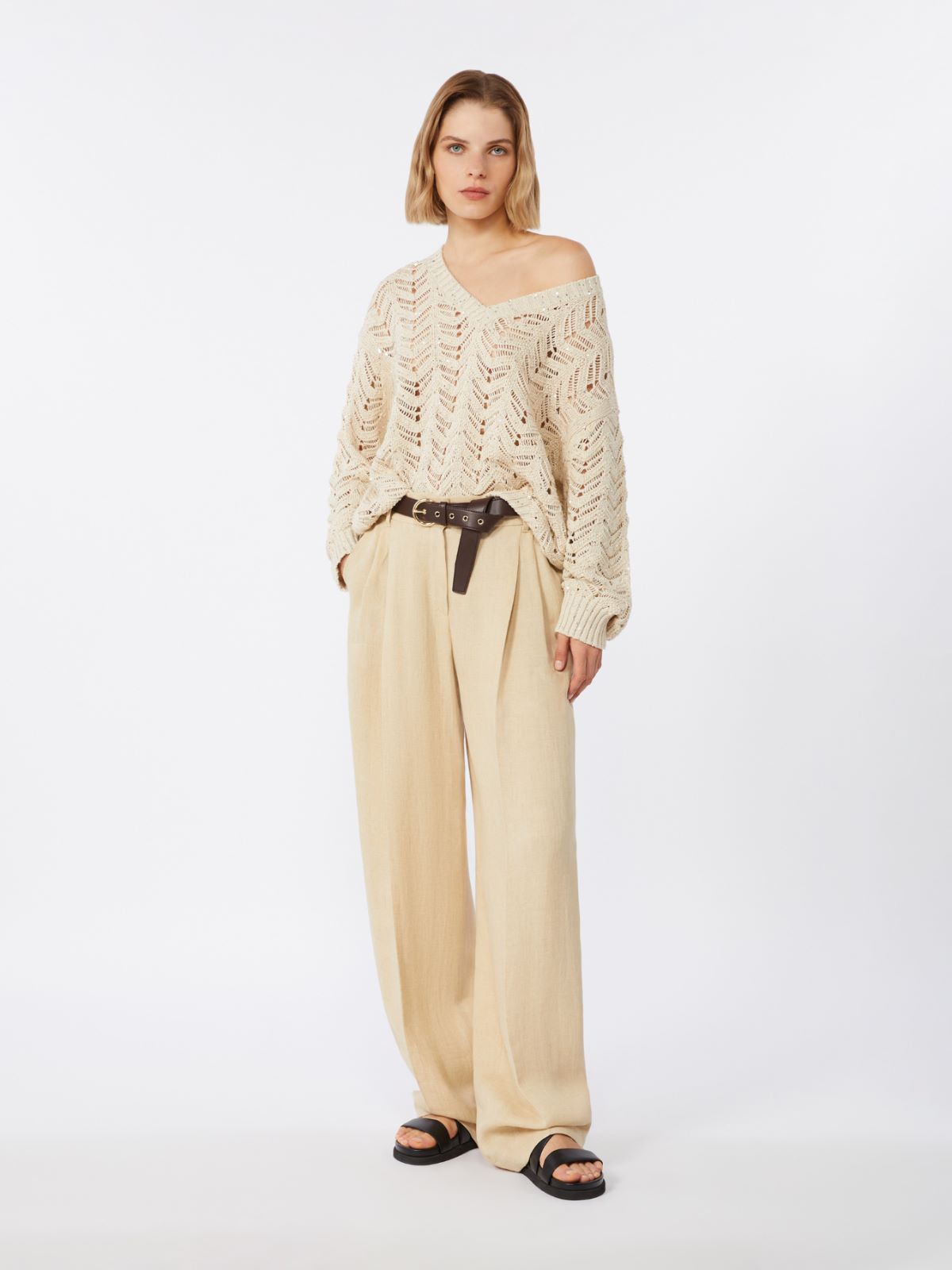 Cotton yarn and sequin sweater - 米色 - Marina Rinaldi