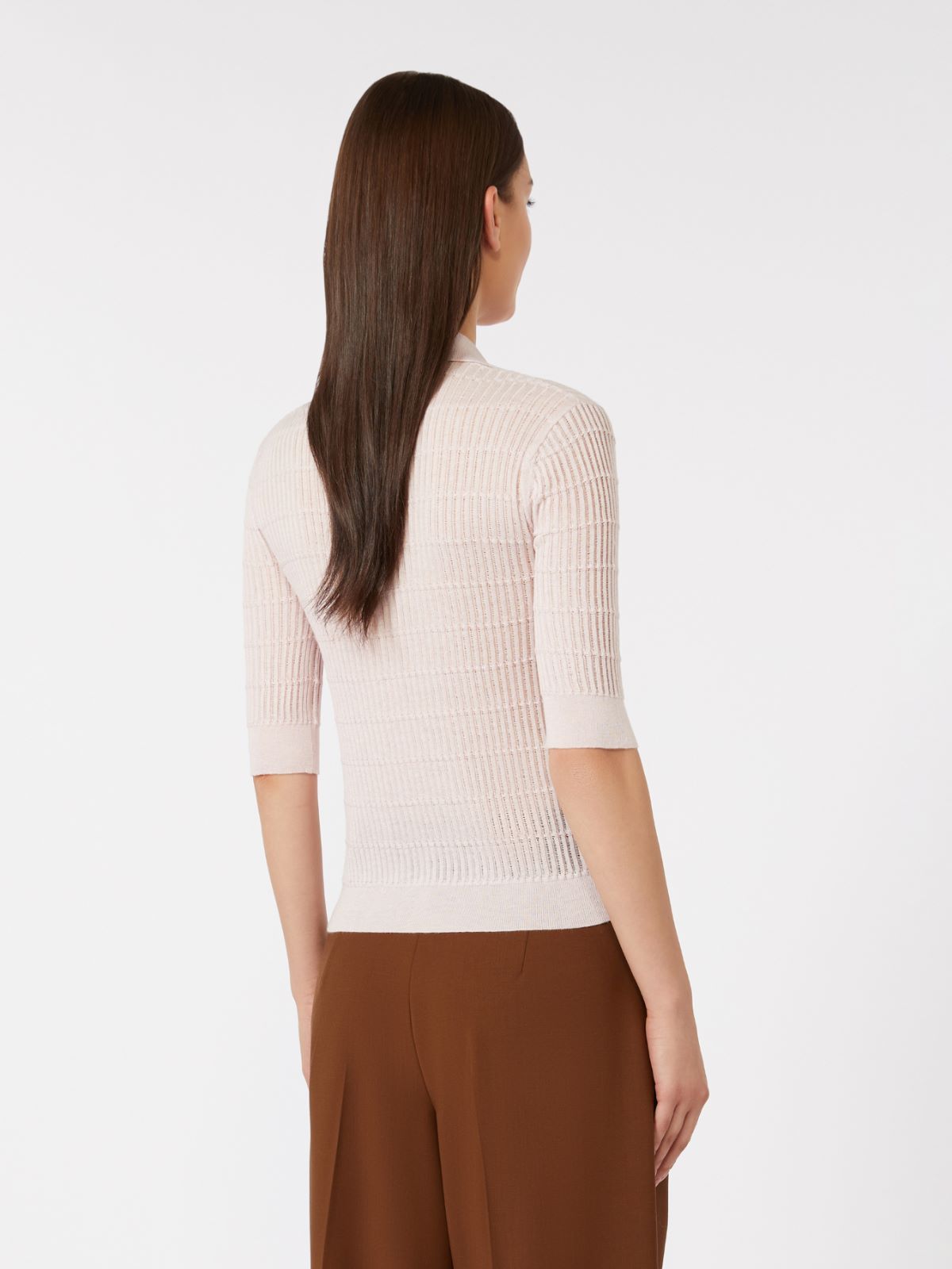 镂空针织polo衫 - 粉红色 - Marina Rinaldi - 3