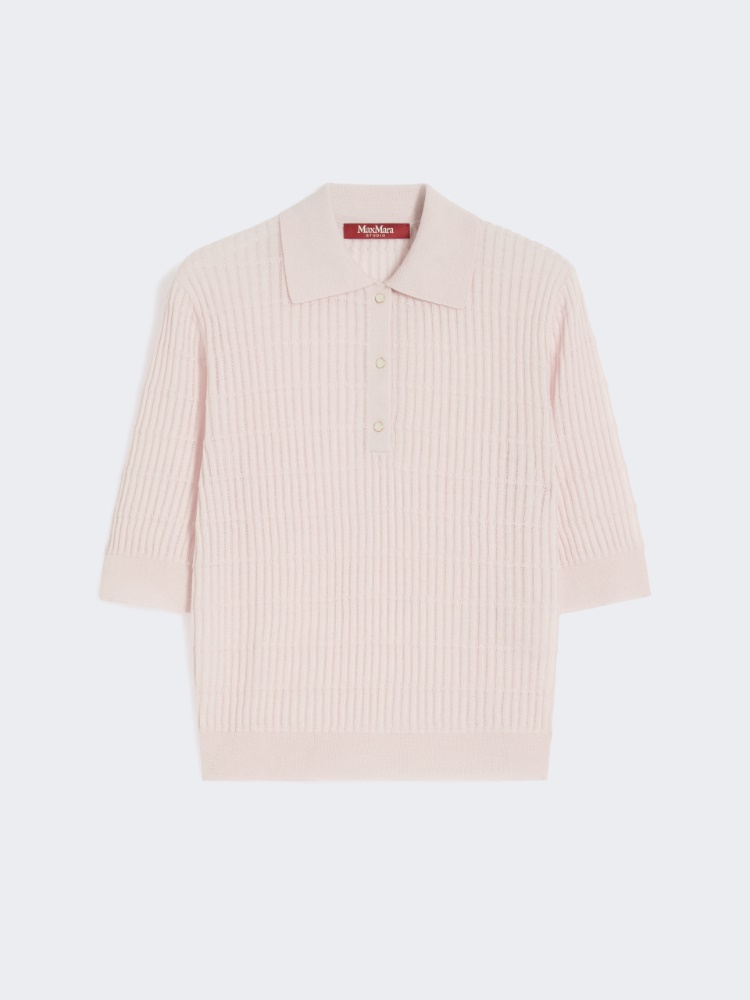 镂空针织polo衫 - 粉红色 - Marina Rinaldi