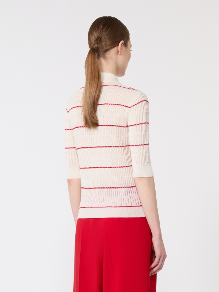 镂空针织polo衫 - 白色 - Marina Rinaldi - 3