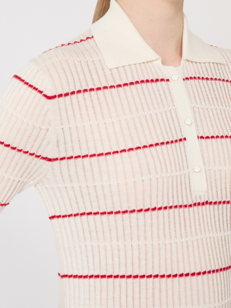 镂空针织polo衫 - 白色 - Marina Rinaldi - 4