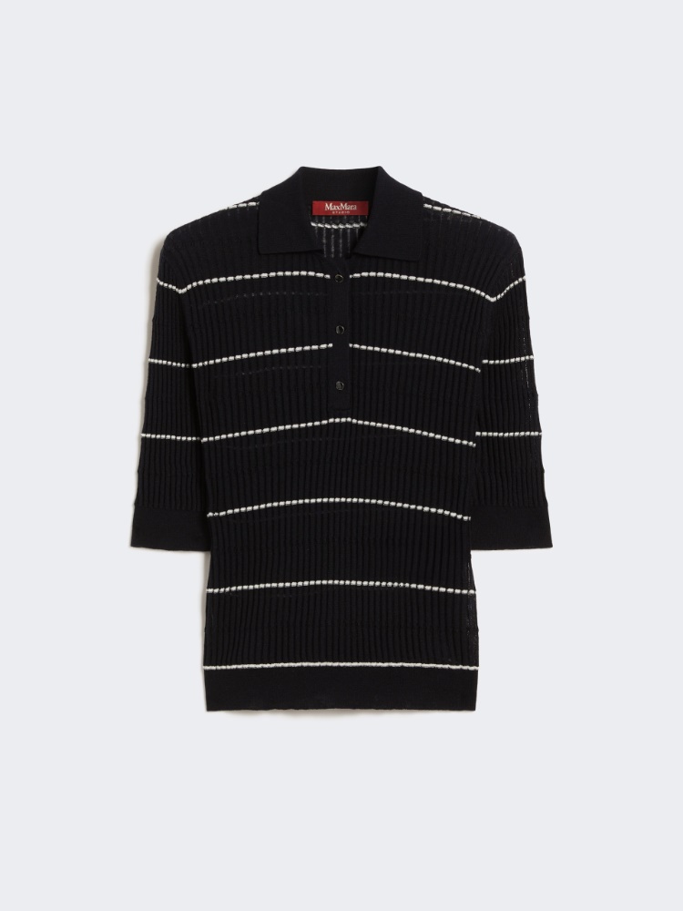 镂空针织polo衫 - 蓝色 - Marina Rinaldi - 6