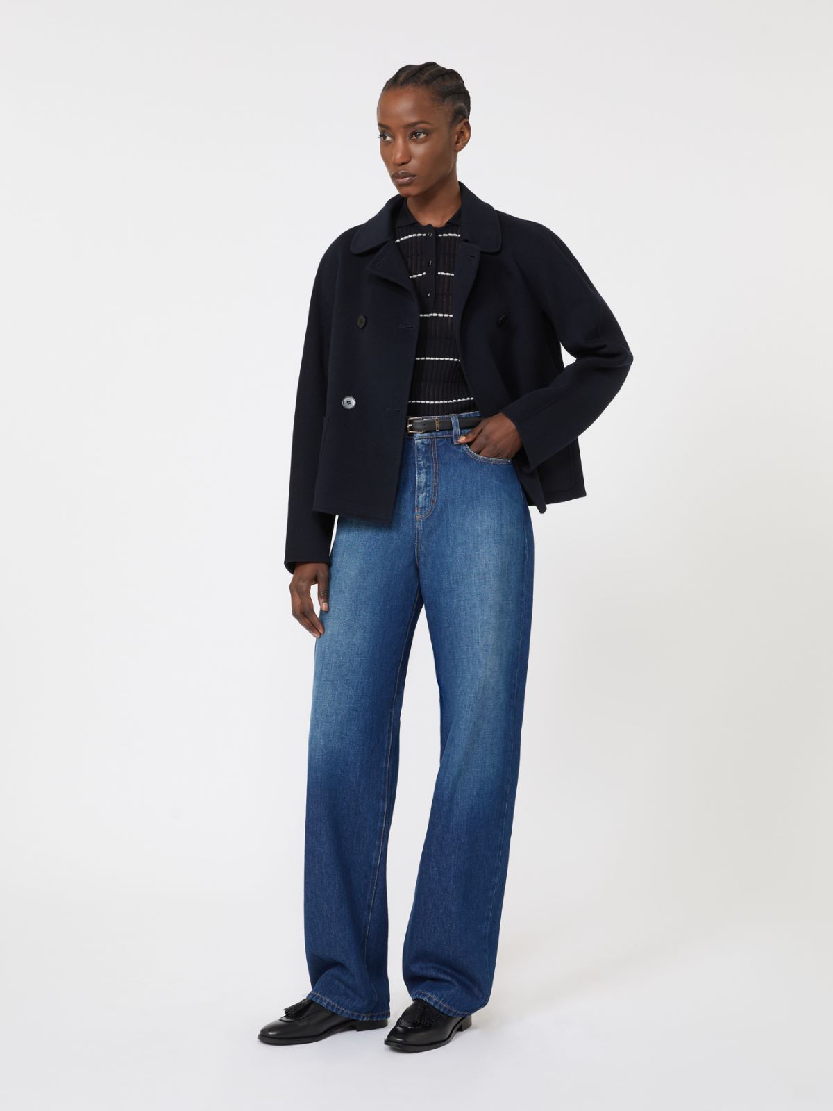 镂空针织polo衫 - 蓝色 - Marina Rinaldi