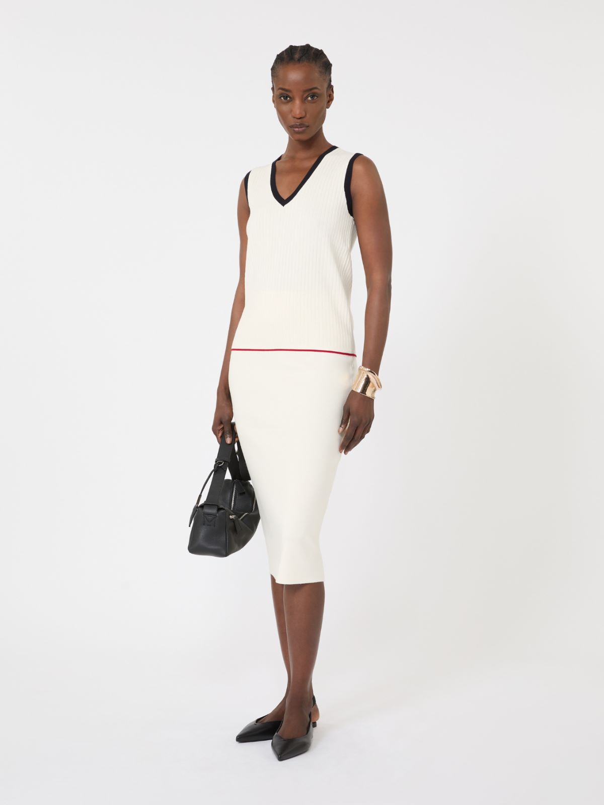 Viscose-blend yarn tank top - 白色和蓝色 - Marina Rinaldi