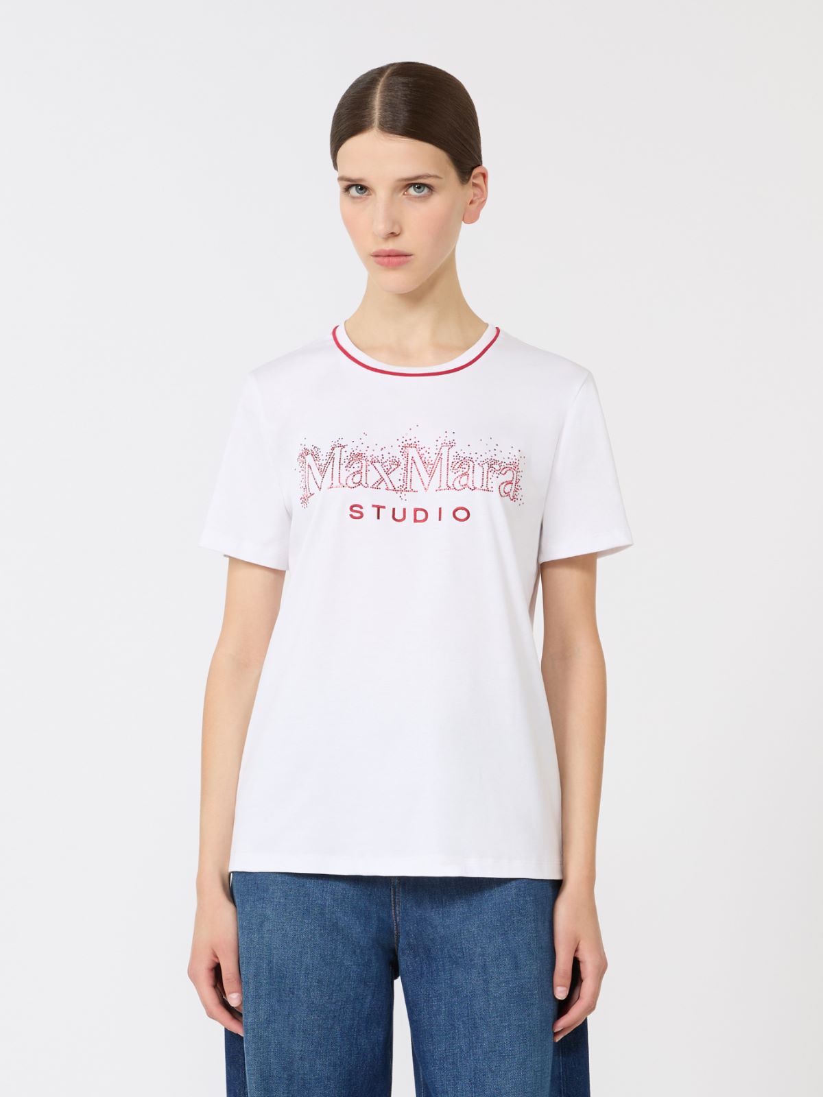 棉质印花针织短袖T恤 - 白色 - Marina Rinaldi - 2