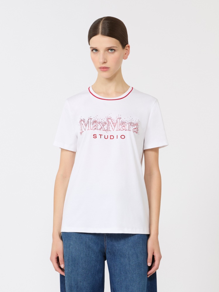 棉质印花针织短袖T恤 - 白色 - Marina Rinaldi - 2